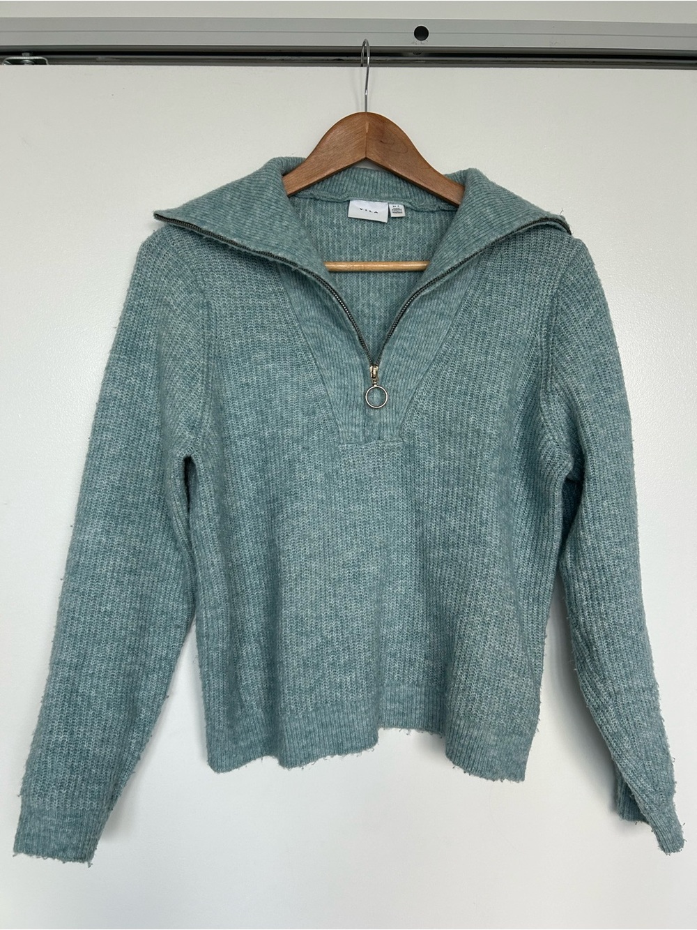 VILA Heathered Sage Half-Zip Turtleneck Sweater
